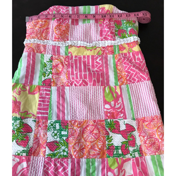 Lilly Pulitzer Bowen Buy Local Sewn Patch Patchwork Strapless Dress - Size 4 - Picture 4 of 9